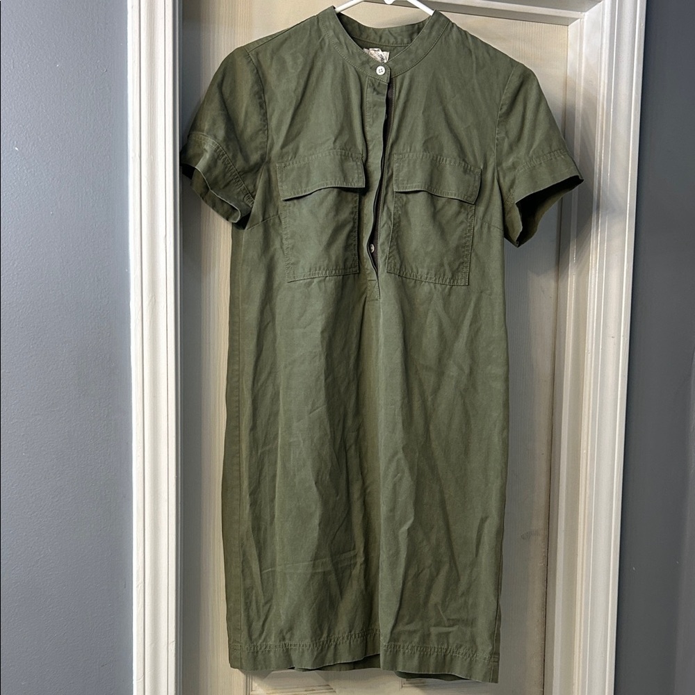 J. Crew Factory Khaki Green Mini Dress Minimalist Style Vacation Wear - Picture 2 of 10